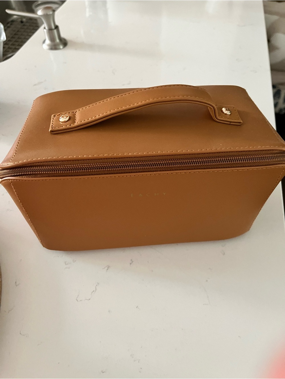 New Tan PU Vegan Leather Cosmetic Train Case or men’s travel case